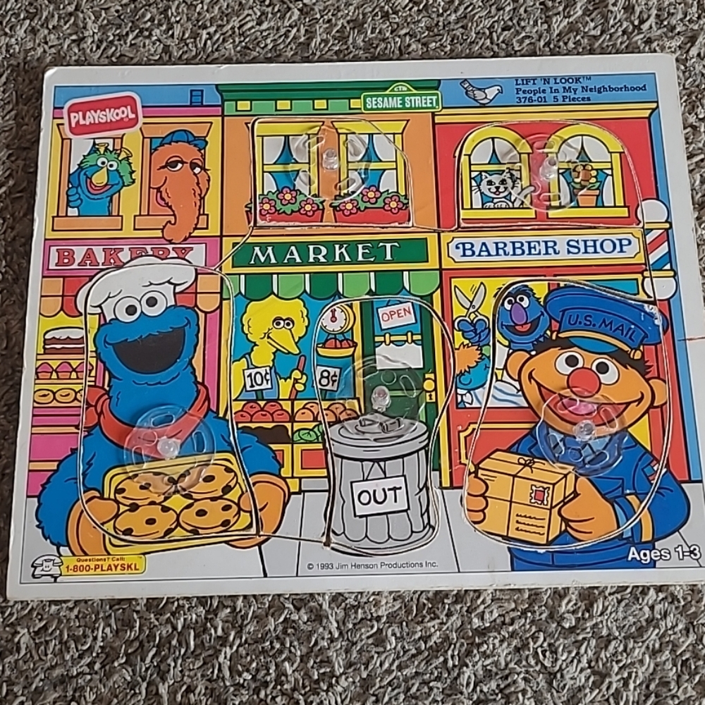 Playskool Sesame Street Puzzle 1993 Lift N Look People In My Neighborhood 5 Pc